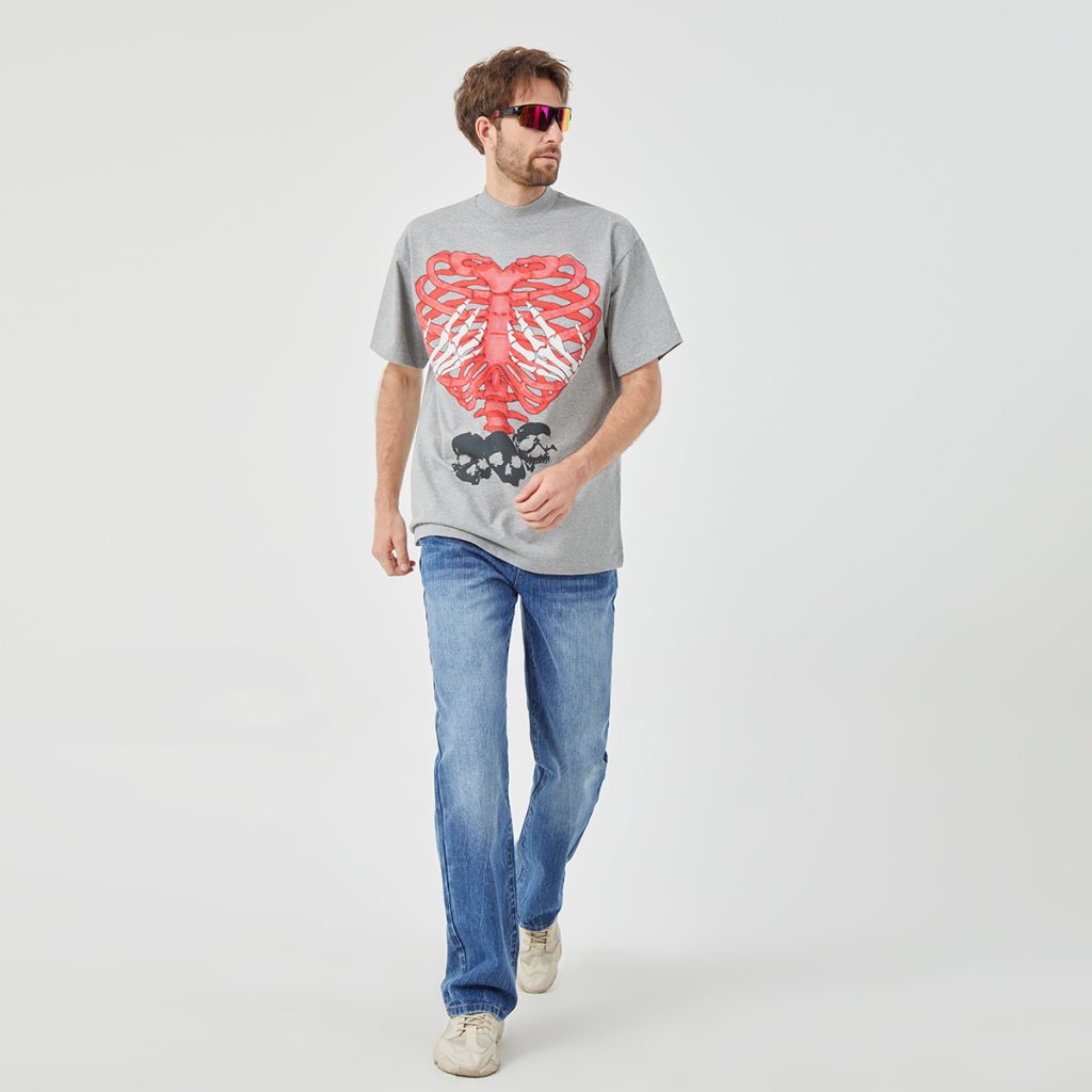 Men's Rebellious Ribcage&Skull Graphic T-shirt