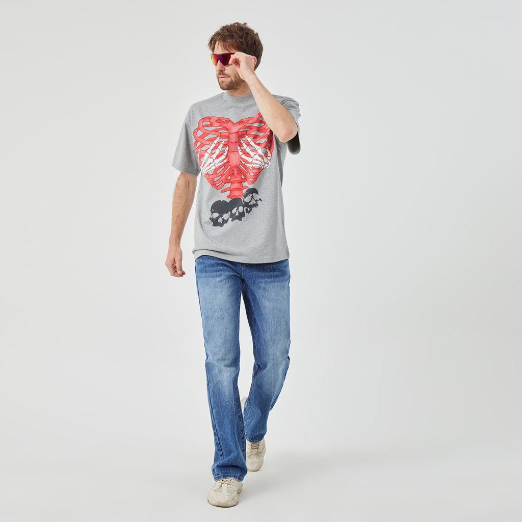 Men's Rebellious Ribcage&Skull Graphic T-shirt