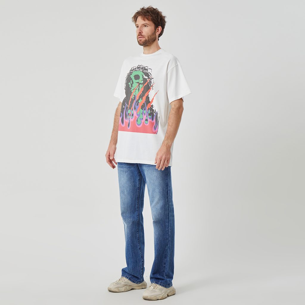 Flaming Skull Pulse White T-shirtFlaming Skull Pulse White T-shirt