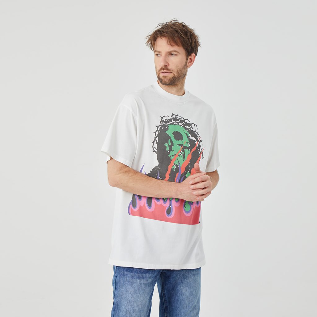 Flaming Skull Pulse White T-shirtFlaming Skull Pulse White T-shirt