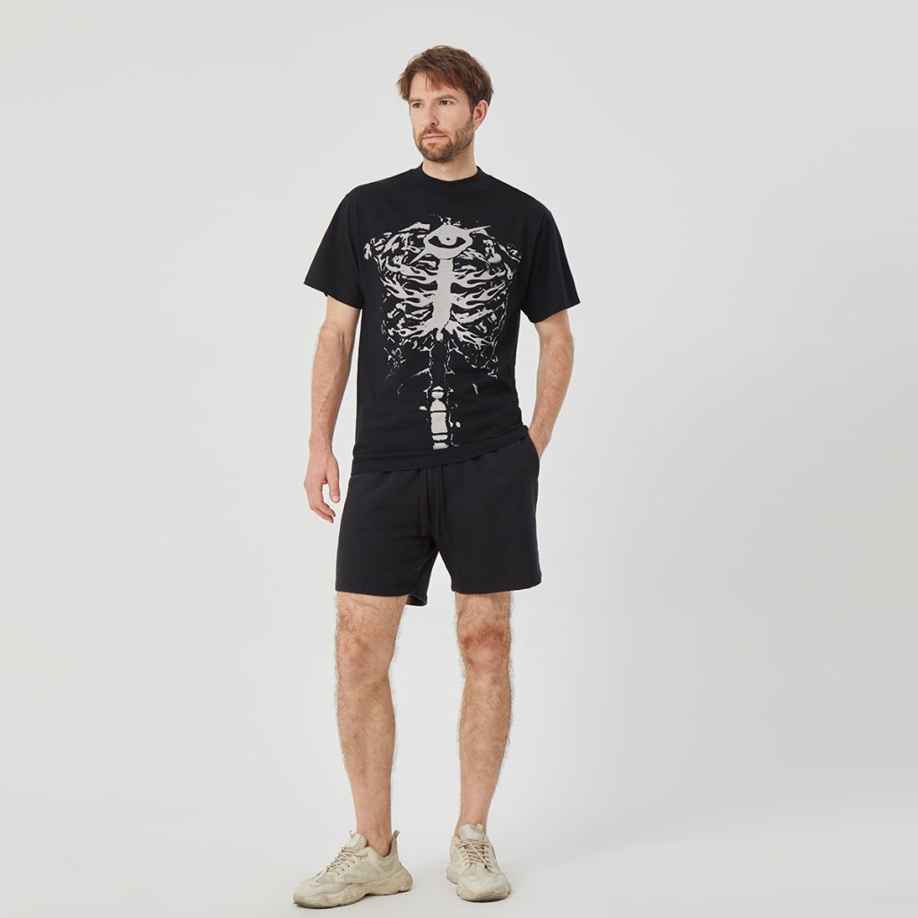 Men’s Black Short - Sleeve T - Shirt with White Skeleton Graphic