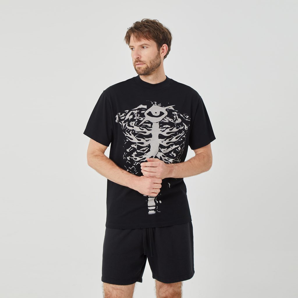 Men’s Black Short - Sleeve T - Shirt with White Skeleton Graphic