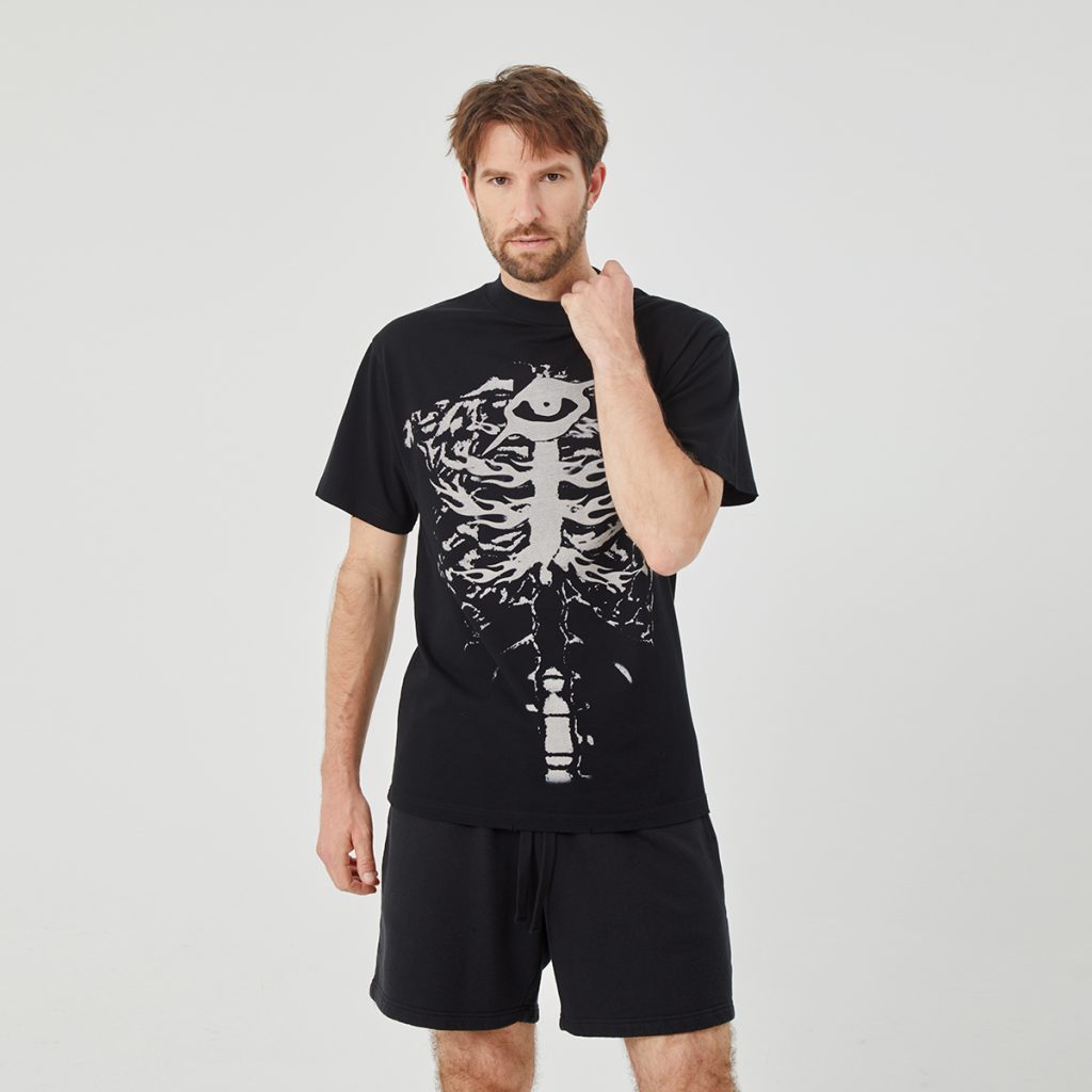 Men’s Black Short - Sleeve T - Shirt with White Skeleton Graphic