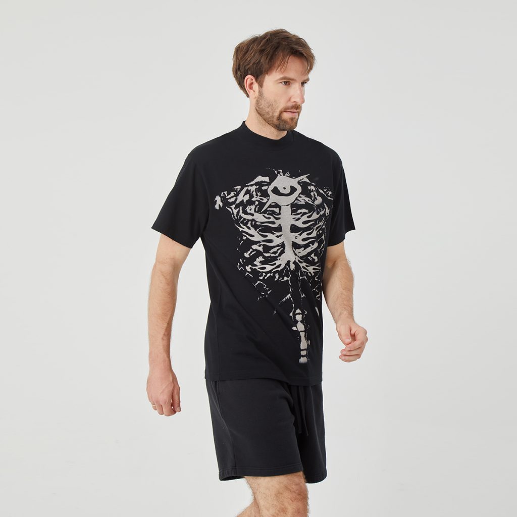Men’s Black Short - Sleeve T - Shirt with White Skeleton Graphic